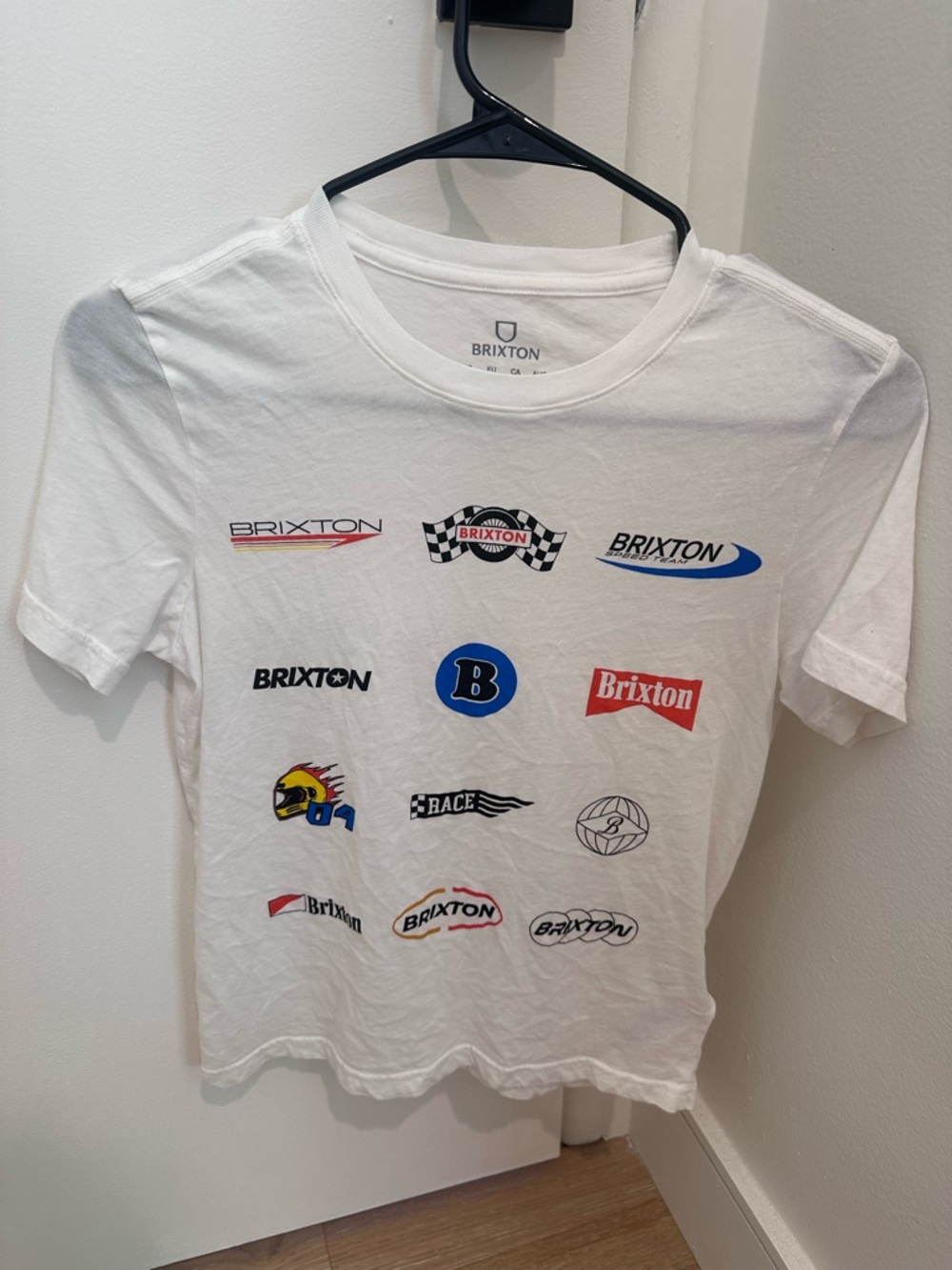 Brixton White  Graphic Logo Tee with Multicolor Accents